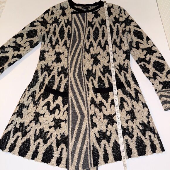 Lucky Brand Bali Cardigan Knit Open Front Draped Sweater Aztec Pt Black Cream L - Picture 8 of 14